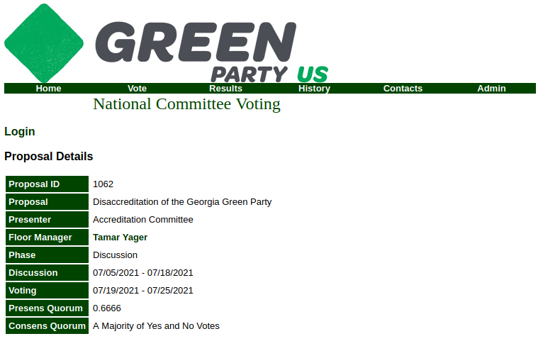 GNC #1062: Disaccreditation of the Georgia Green Party